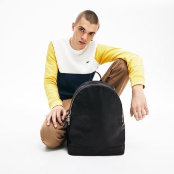 Lacoste L.12.12 Signature Leather Zip Backpack - Batoh Pánské Černé | CZ-q0bLlu